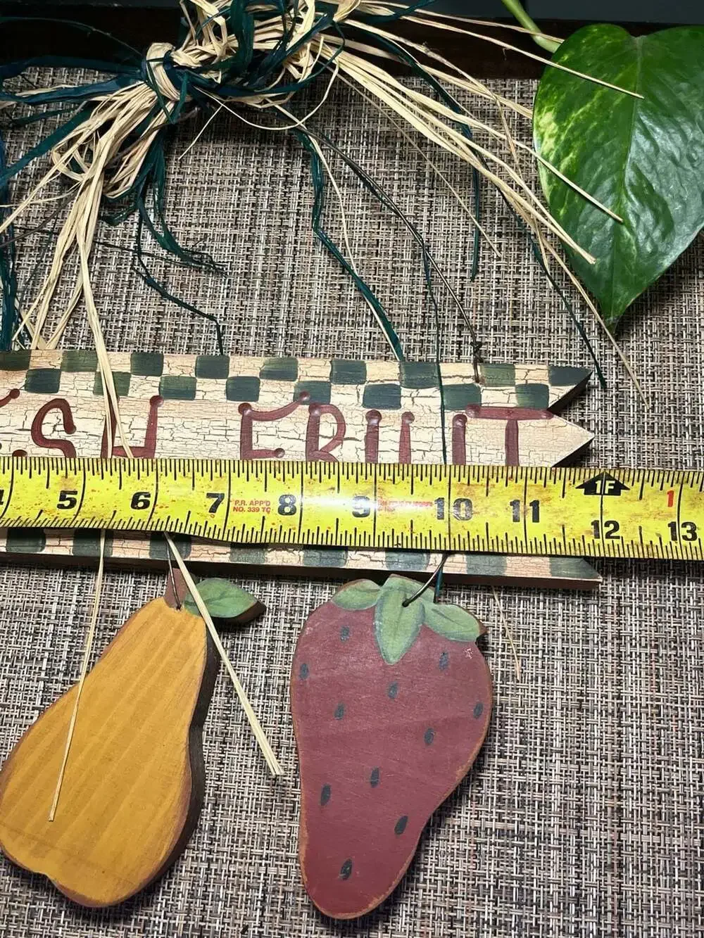 Rustic Wooden Fresh Fruit Kitchen Wall Hanging Sign with Apple Pear Strawberry